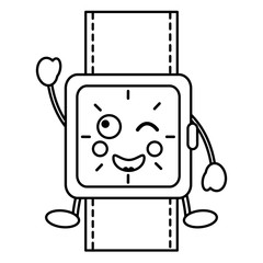 kawaii wrist watch bracelet square cartoon vector illustration outline image
