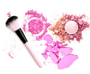 Obraz na płótnie Canvas Pink make up color powder with brush.