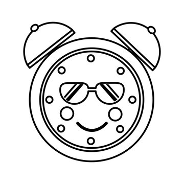 kawaii cartoon clock alarm sunglasses character vector illustration outline image