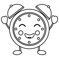 kawaii cartoon clock alarm character vector illustration outline image