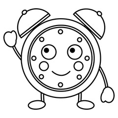kawaii cartoon clock alarm character vector illustration outline image