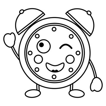 kawaii cartoon wink clock alarm character vector illustration outline image