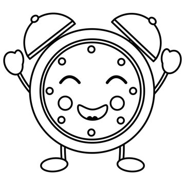 kawaii cartoon clock alarm character vector illustration outline image