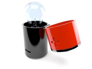 Open battery with Light bulb