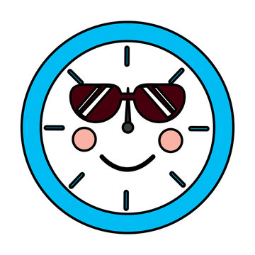 kawaii round clock time cartoon character vector illustration outline design
