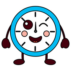 kawaii round clock time cartoon character vector illustration outline design