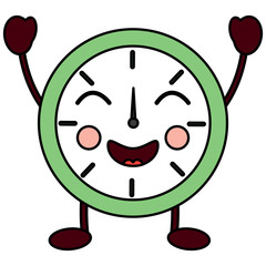 kawaii round clock time cartoon character vector illustration outline design