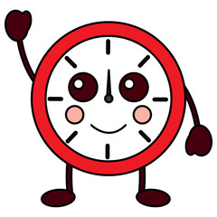 kawaii round clock time cartoon character vector illustration outline design