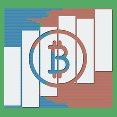 Bitcoin logo currency with market color volumes columns.