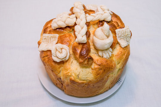 Homemade decorated Serbian slava bread