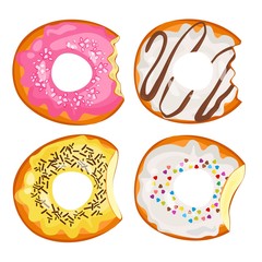 Bitten donuts in sweet fruit and chocolate glaze