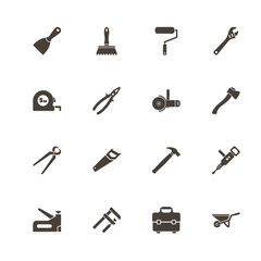 Tools icons. Perfect black pictogram on white background. Flat simple vector icon.