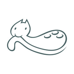 Cute snow leopard bite tail symbol, icon on white background. Design element
