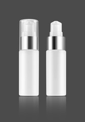 blank packaging white plastic serum bottle isolated on gray background