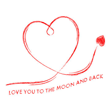 Vector love you to the moon and back chalk lettering text sign isolated on white background. Valentines day design element.