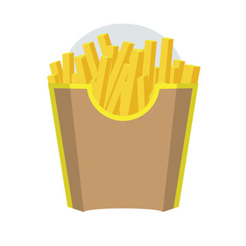 Empty Packaging box for French Fries. Fast Food Icon. Brown color design. Vector with Flat and solid color design.