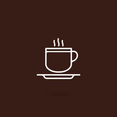 Coffee mug icon. Coffee cup, tea cup icons in line style design with brown background. Hot drink vector illustration