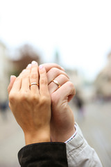 two hands together, wedding rings, just married, love, romance, hands