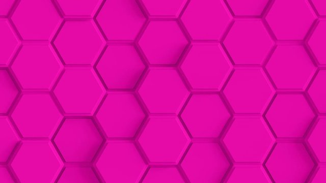 Abstract Hexagon Geometric Surface Loop 2E: pink clean rounded beveled hexagonal grid pattern, random motion background canvas in bright pink magenta lilac mauve lavender. Seamless loop 4K UHD FullHD.