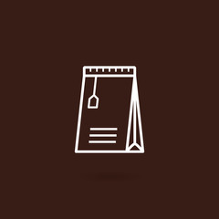 Slim paper bag icon. Vector paper bag in line design style with brown background. Coffee, tea, salt, sugar bag icon illustration. Coffee packet, Foil paper bag package of coffee, tea, sugar