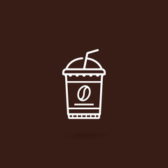 Take away coffee cup icon. Milkshake, cocktail, ice coffee icon with brown background. Vector flat line ice coffee. Coffee to go vector illustration