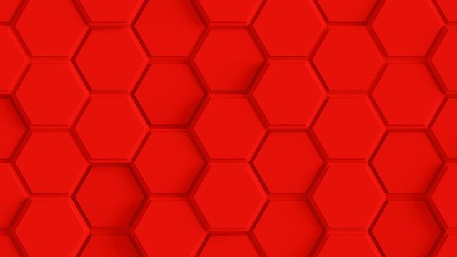Abstract Hexagon Geometric Surface Loop 2F: red clean minimal beveled hexagonal grid pattern, random motion background canvas in warm blood dark orange chili ruby red. Seamless loop 4K UHD FullHD.