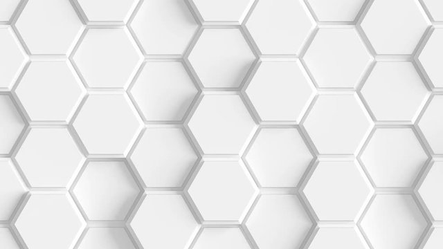 Abstract Hexagon Geometric Surface Loop 2A: light bright clean rounded beveled hexagonal grid pattern, waving motion background canvas in pure wall architectural white. Seamless loop 4K UHD FullHD.