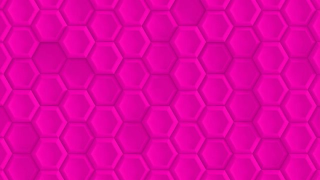 Abstract Hexagon Geometric Surface Loop 3E: pink clean hollow beveled hexagonal grid pattern, random motion background canvas in bright pink magenta lilac mauve lavender. Seamless loop 4K UHD FullHD.
