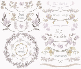 Big Collection of Floral Design Elements, Dividers, Frames