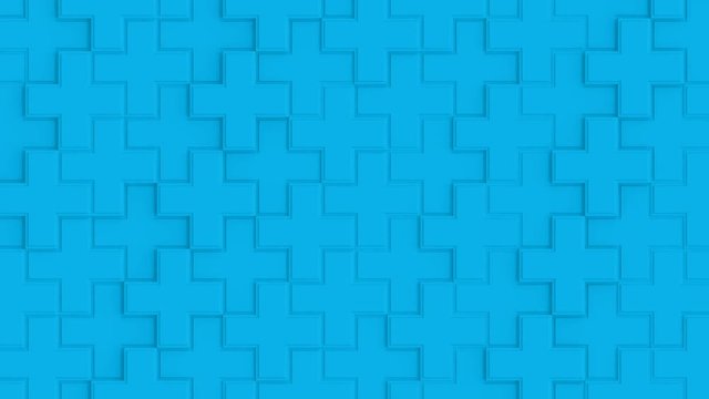 Abstract Plus Geometric Surface Loop 2C: blue smooth minimal rounded crosses cross grid pattern, undulating motion background canvas in cool fresh ultramarine sky blue. Seamless loop 4K UHD FullHD.