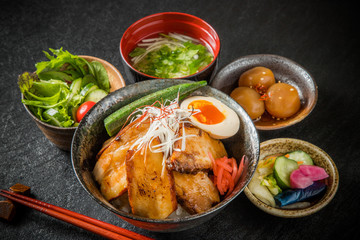 炙りチャーシュー丼　Barbecued pork rice bowl japanese food