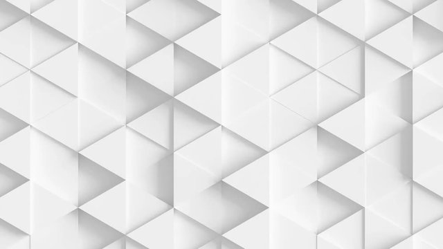 Abstract Triangle Geometric Surface Loop 1A: light bright clean minimal triangles grid pattern, random waving motion background canvas in pure wall architectural white. Seamless loop 4K UHD FullHD.