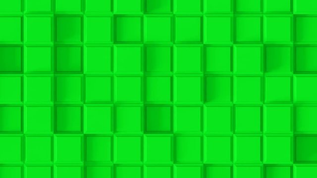 Abstract Square Geometric Surface Loop 2G: green clean minimal beveled squares grid pattern, shifting motion background canvas, fresh sensible lime natural leaf tea green. Seamless loop 4K UHD FullHD.
