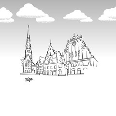 Riga, Latvia famous landmark sketch