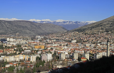 Fototapeta na wymiar view of city Mostar from hill Hum