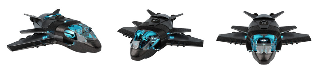 Fototapeta premium Futuristic spacecraft collection isolated on white background 3D rendering