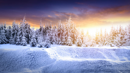 desk space and winter forest 