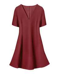 Red burgundy retro dress with short sleeves isolated on white