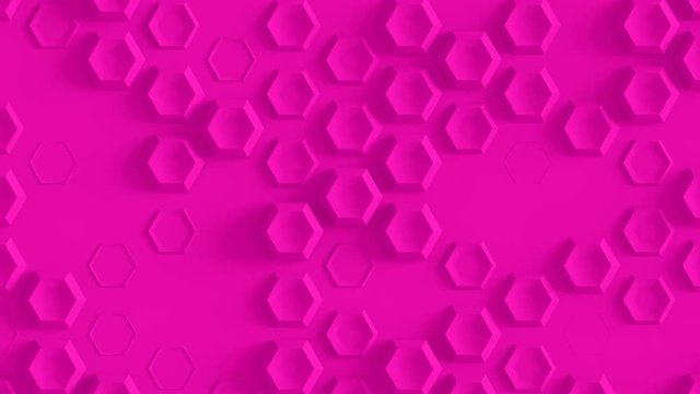 Abstract Hexagon Geometric Surface Loop 4E: pink clean knurl texture hexagonal grid pattern, random motion background canvas in bright pink magenta lilac mauve lavender. Seamless loop 4K UHD FullHD.