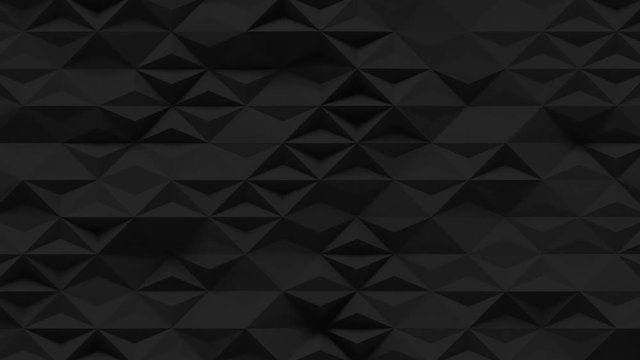 Abstract Polygonal Geometric Surface Loop 5B: dark clean soft complex low poly motion background of shifting obscure shadowy dim black grey triangles. 4K UHD, FullHD, seamless loop.