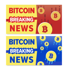 Colorful illustrated template breaking news on the topic of the rise and fall of cryptocurrencies. The design for your site or blog