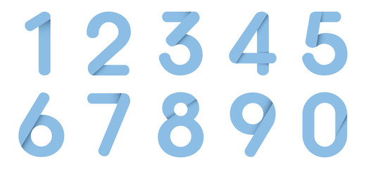 Blue Origami Numbers From Zero to Nine, Vector Illustration Set