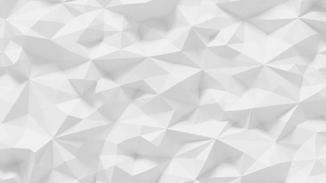 Abstract Polygonal Geometric Surface Loop 6A: clean soft parametric low poly motion background of shifting pure bright white grey triangles, seamless loop 4K UHD, FullHD.