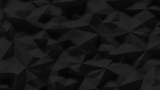 Abstract Polygonal Geometric Surface Loop 6B: dark clean soft parametric low poly motion background of shifting obscure shadowy dim black grey triangles. 4K UHD, FullHD, seamless loop.