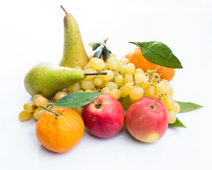 Fresh fruits isolated on a white . Set of different fresh fruits