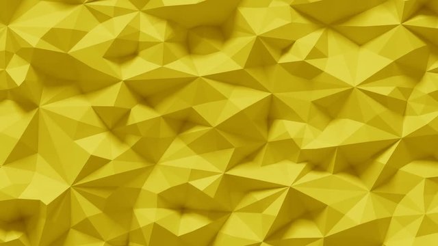 Abstract Polygonal Geometric Surface Loop 6D: clean soft parametric low poly motion background of shifting fun yellow banana sun summer triangles. 4K UHD, FullHD, seamless loop.