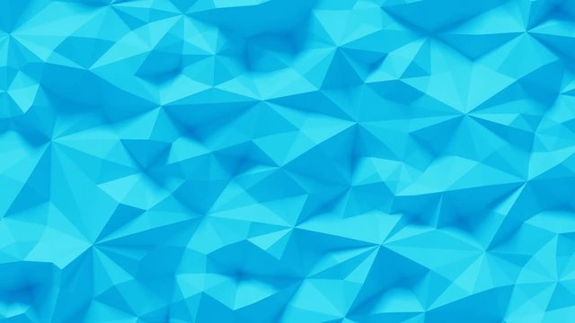 Abstract Polygonal Geometric Surface Loop 6C: clean soft parametric low poly motion background of shifting ice cool blue cyan triangles. 4K UHD, FullHD, seamless loop.
