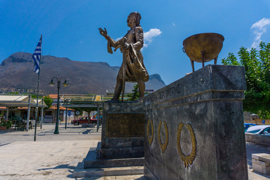 The statue of the famous greek hero who started the greek revolution at Aeropolis at the region of mani in Greece