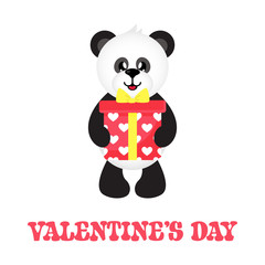 cartoon cute panda with gift and text