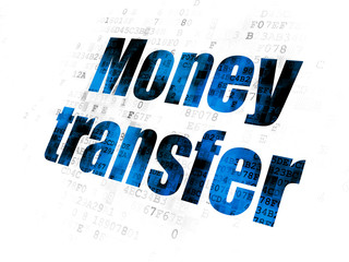 Finance concept: Pixelated blue text Money Transfer on Digital background